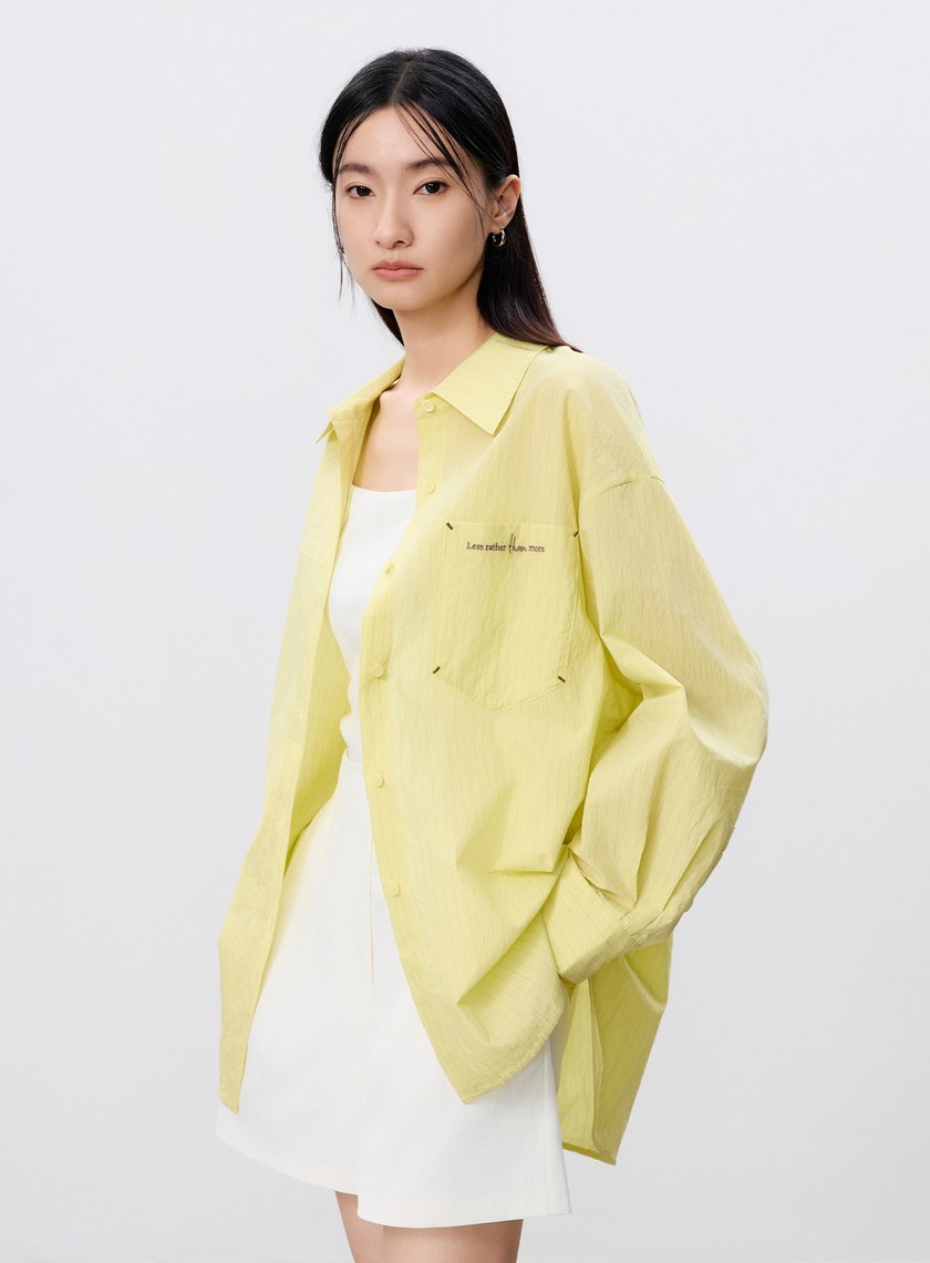 綁帶條紋刺繡襯衫