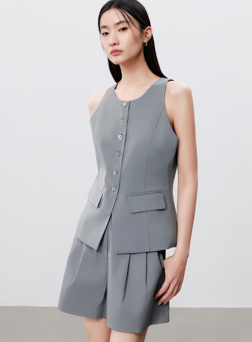 防曬陶瓷紗線削肩西裝背心