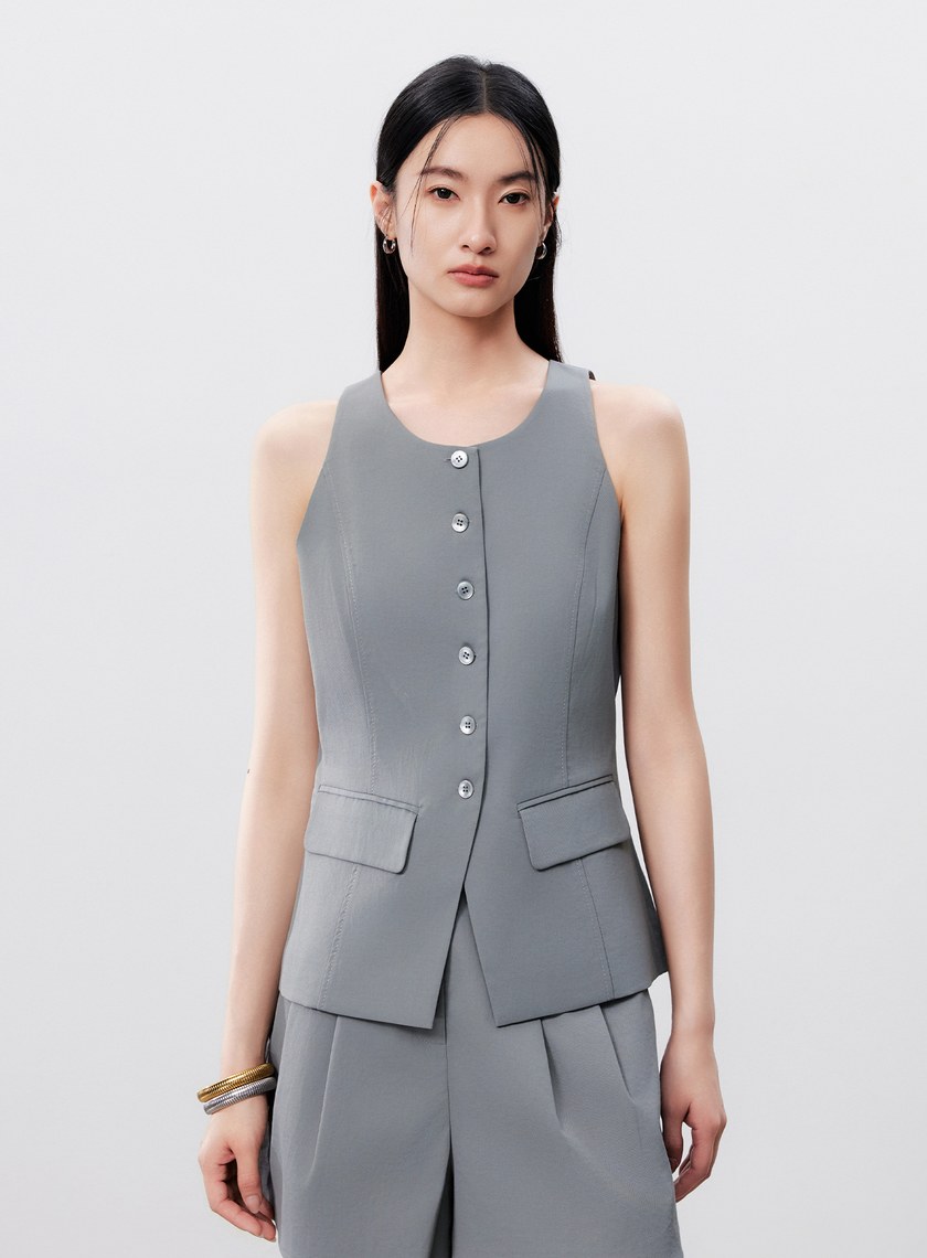 防曬陶瓷紗線削肩西裝背心