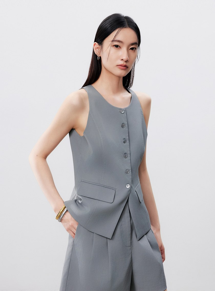 防曬陶瓷紗線削肩西裝背心