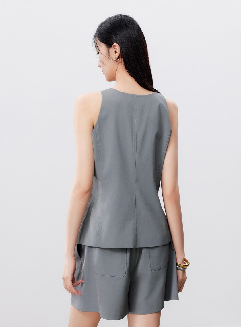 防曬陶瓷紗線削肩西裝背心