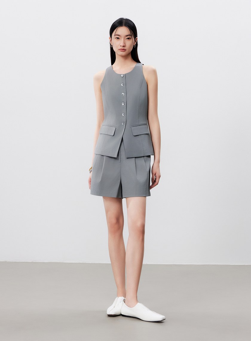 防曬陶瓷紗線削肩西裝背心