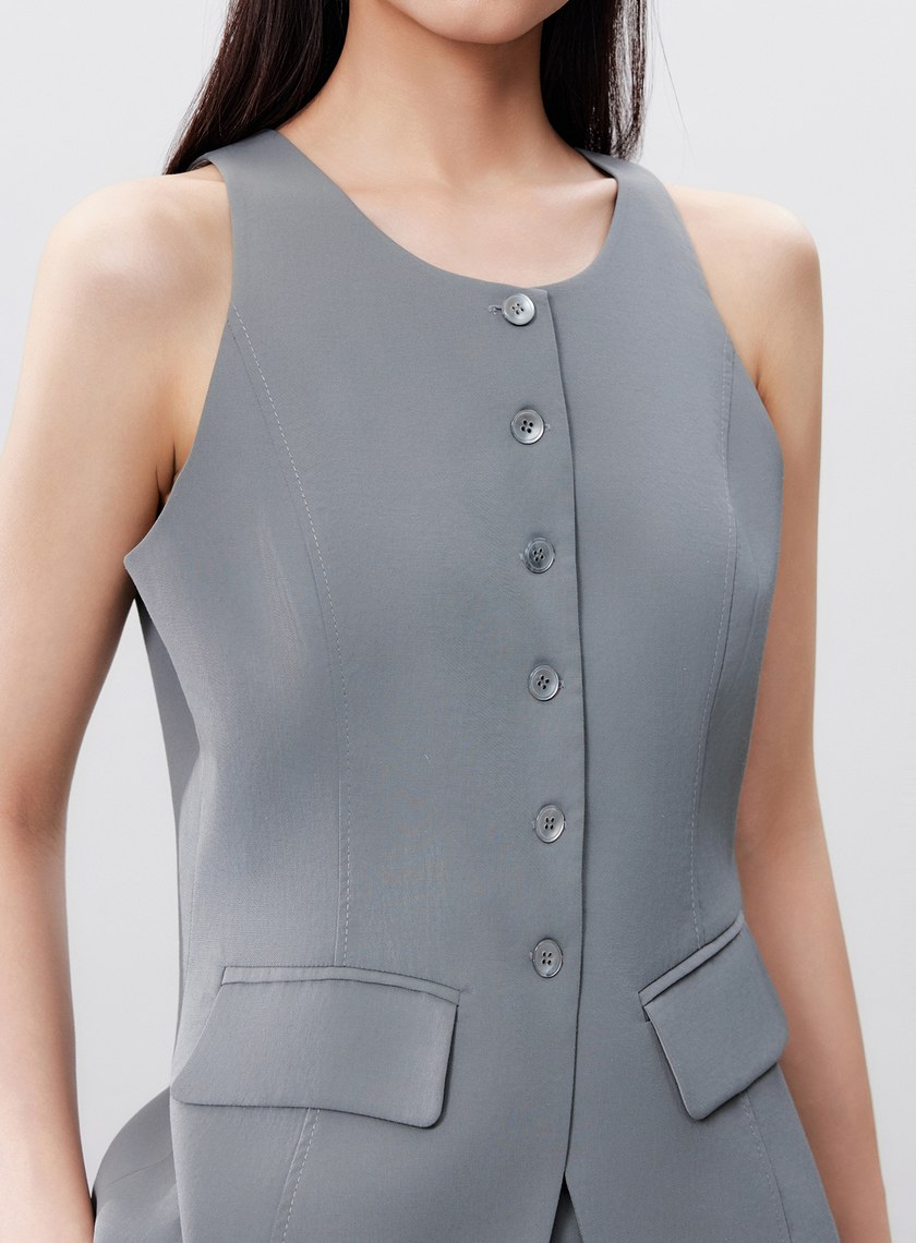 防曬陶瓷紗線削肩西裝背心