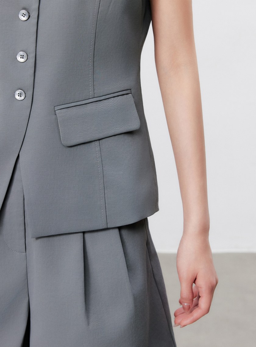 防曬陶瓷紗線削肩西裝背心