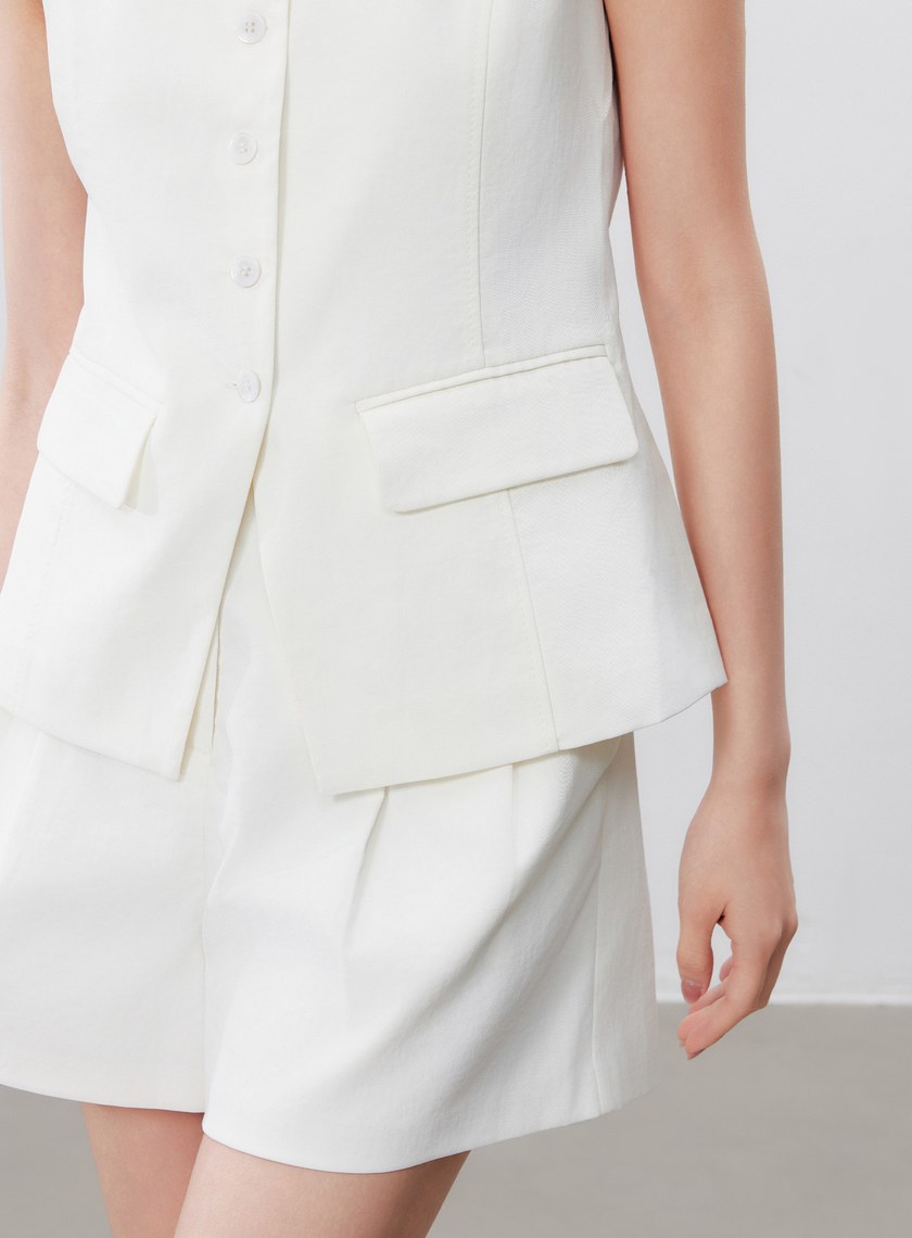 防曬陶瓷紗線削肩西裝背心