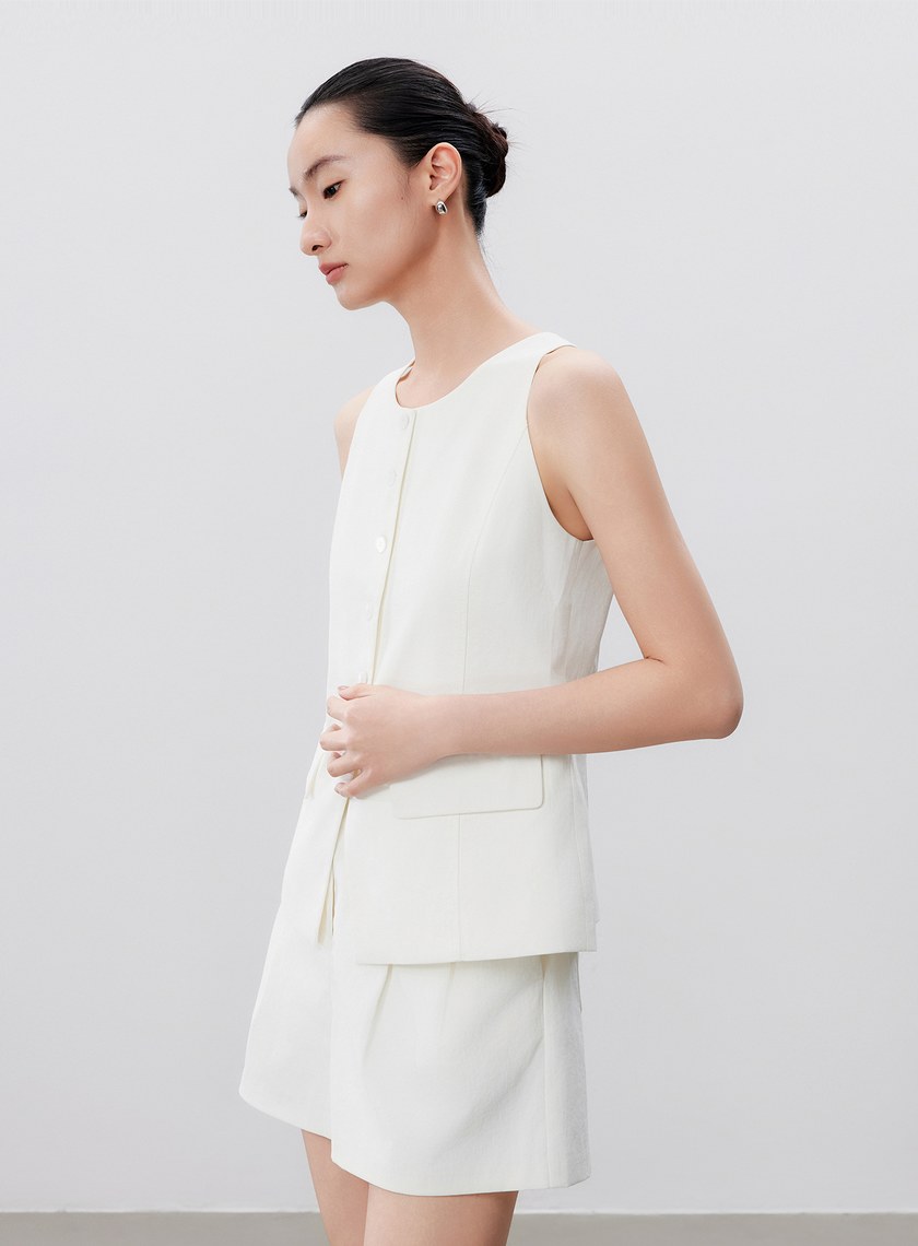 防曬陶瓷紗線削肩西裝背心