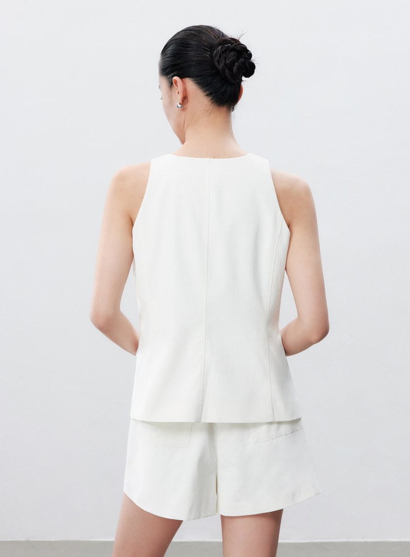 防曬陶瓷紗線削肩西裝背心