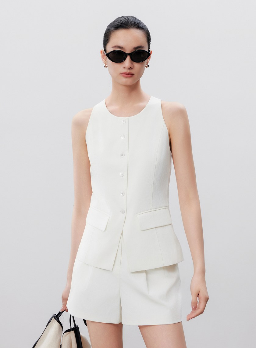 防曬陶瓷紗線削肩西裝背心