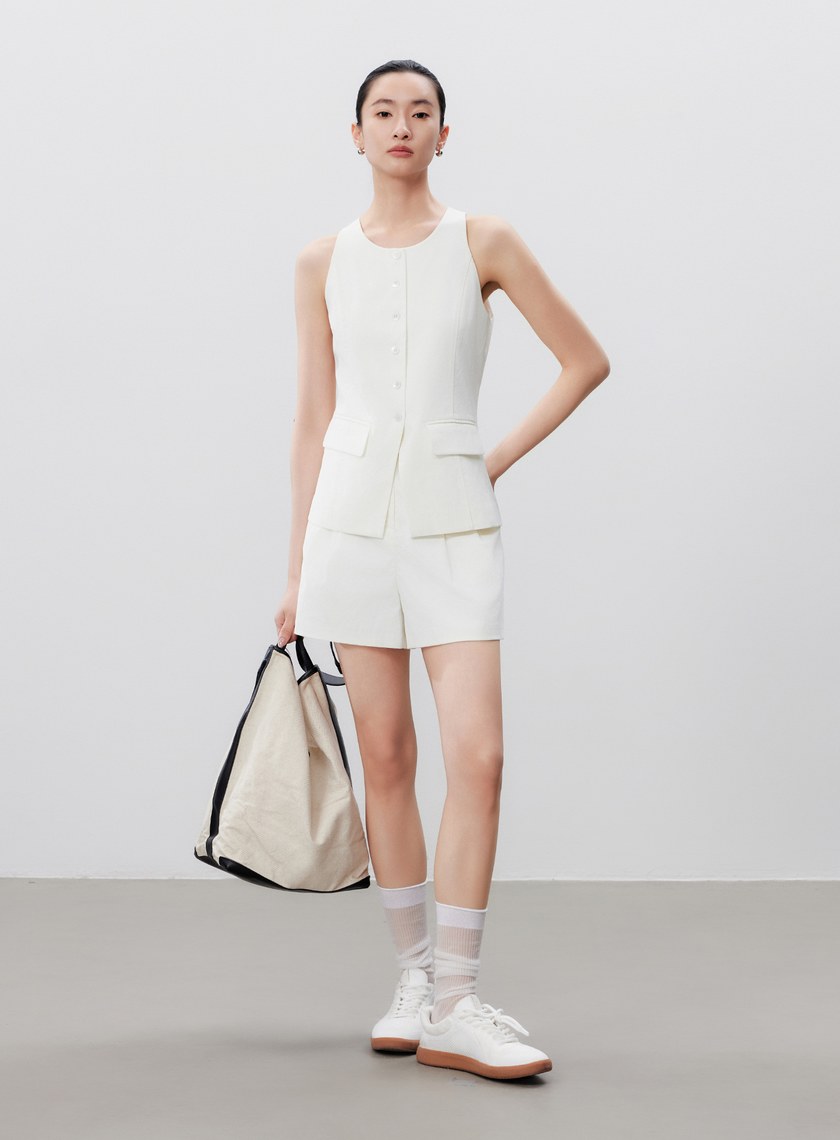 防曬陶瓷紗線削肩西裝背心