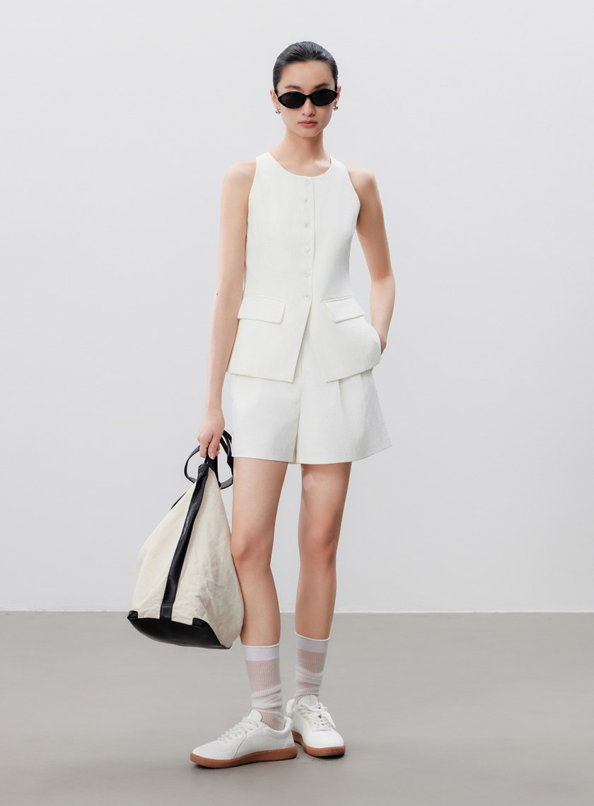 防曬陶瓷紗線削肩西裝背心