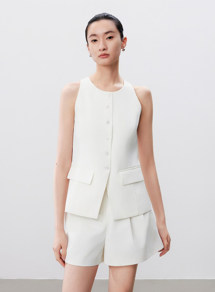 防曬陶瓷紗線削肩西裝背心