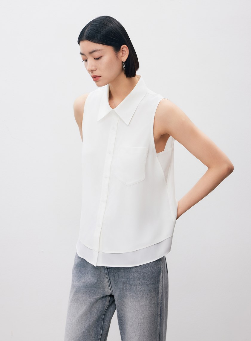 涼感醋酸無袖襯衫