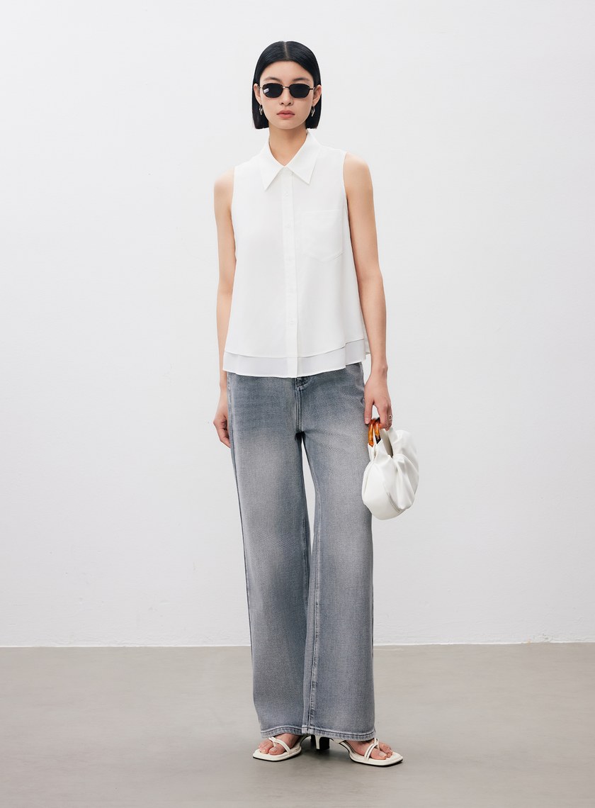 涼感醋酸無袖襯衫