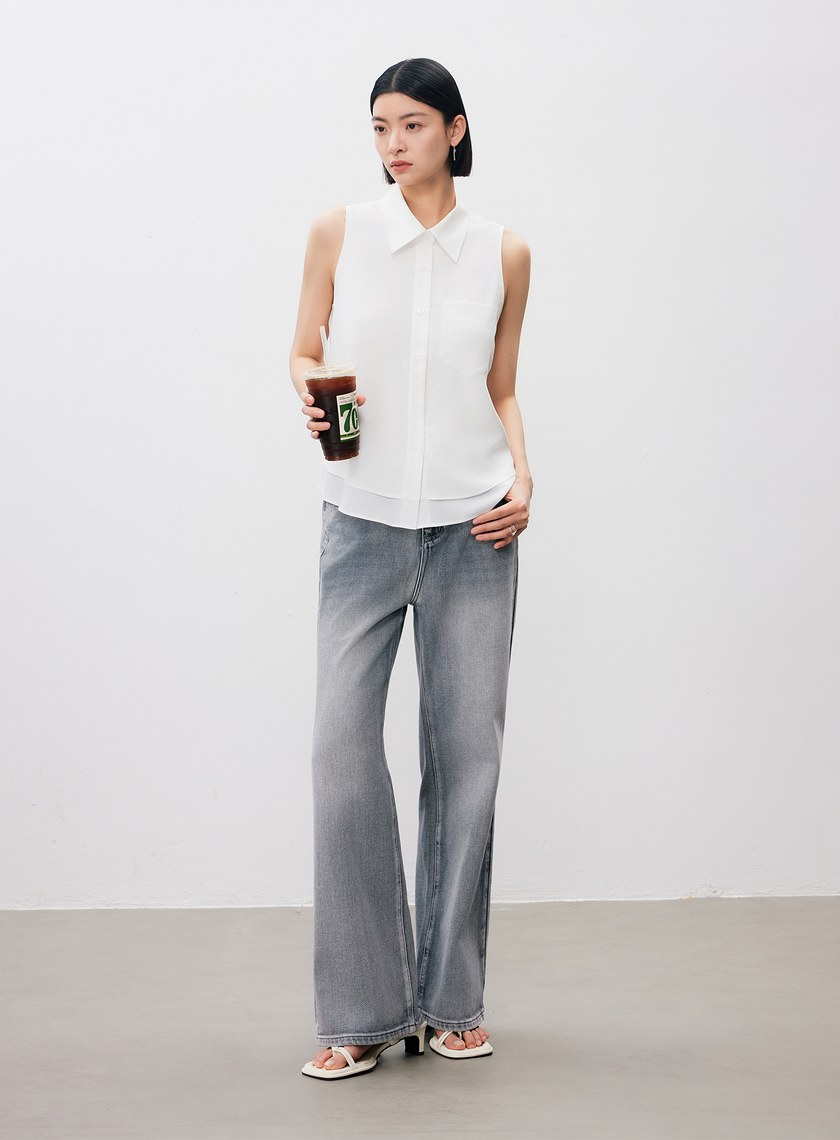 涼感醋酸無袖襯衫