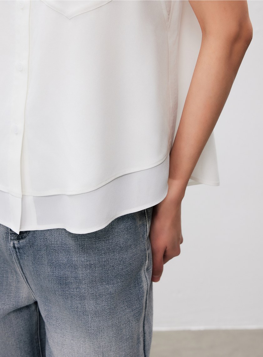 涼感醋酸無袖襯衫