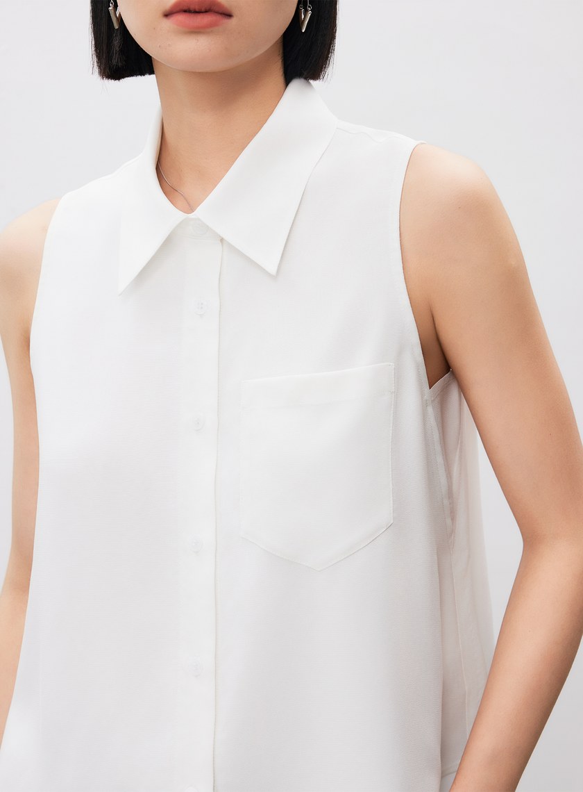 涼感醋酸無袖襯衫