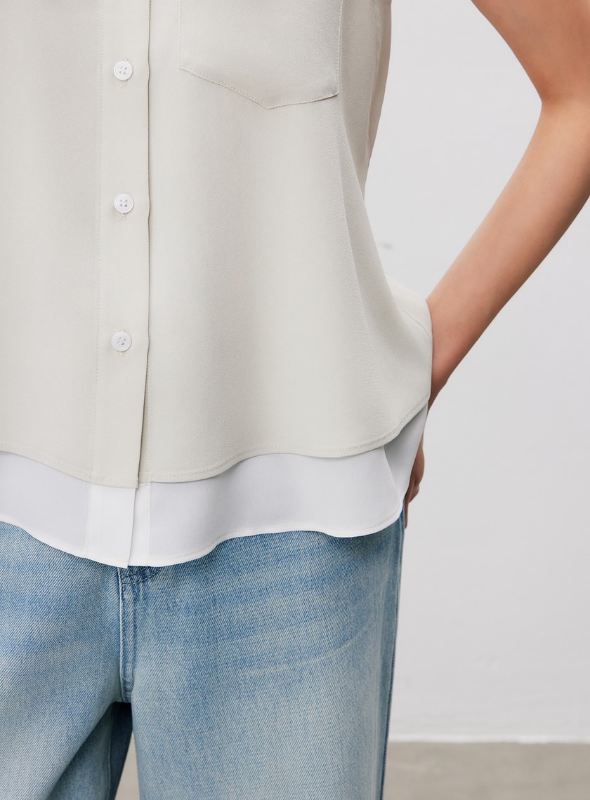 涼感醋酸無袖襯衫