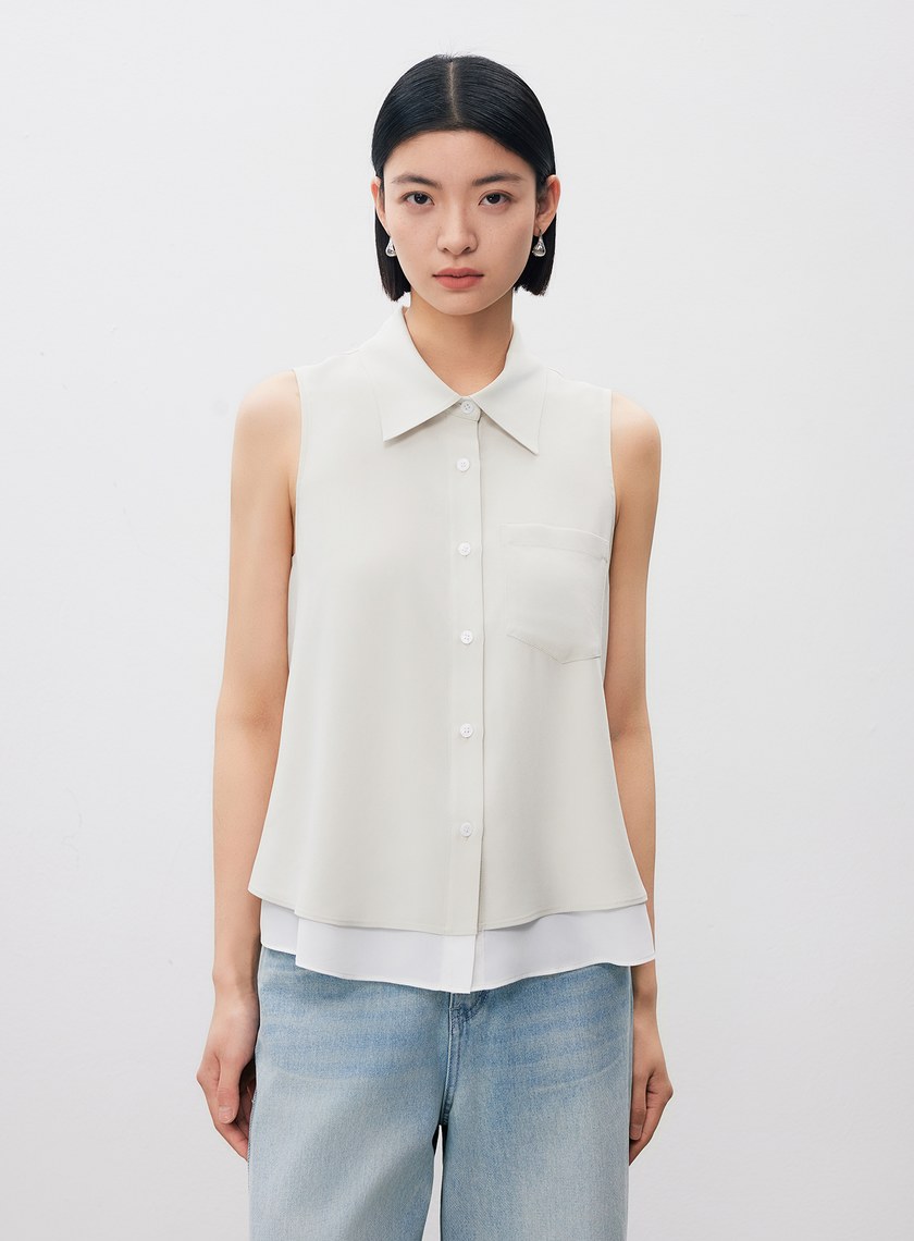 涼感醋酸無袖襯衫