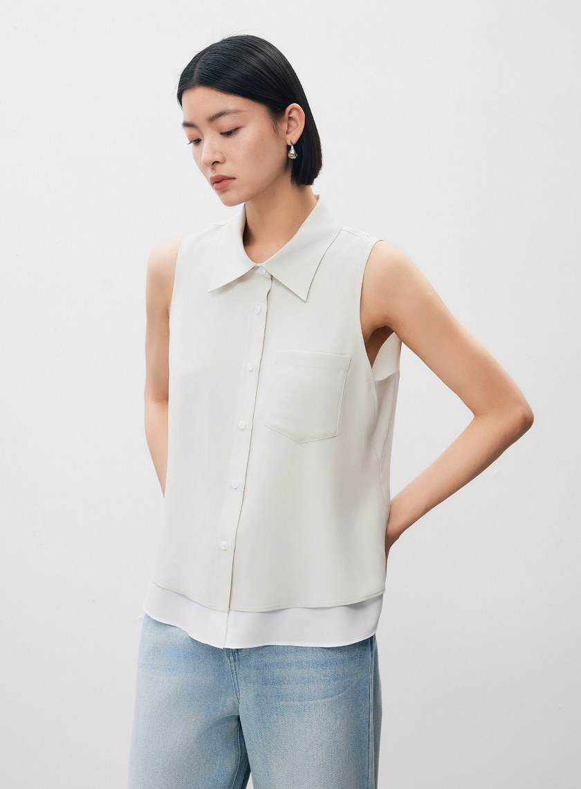 涼感醋酸無袖襯衫