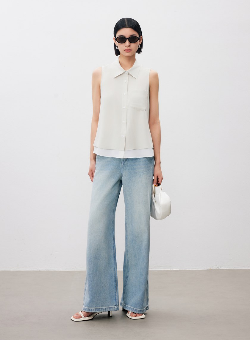 涼感醋酸無袖襯衫