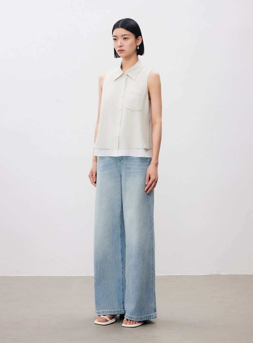 涼感醋酸無袖襯衫