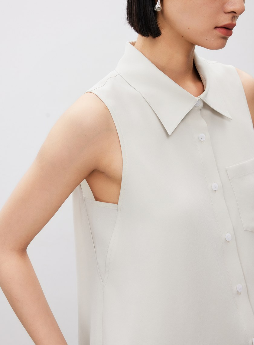 涼感醋酸無袖襯衫