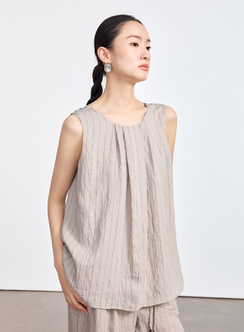 法式仿麻無袖上衣