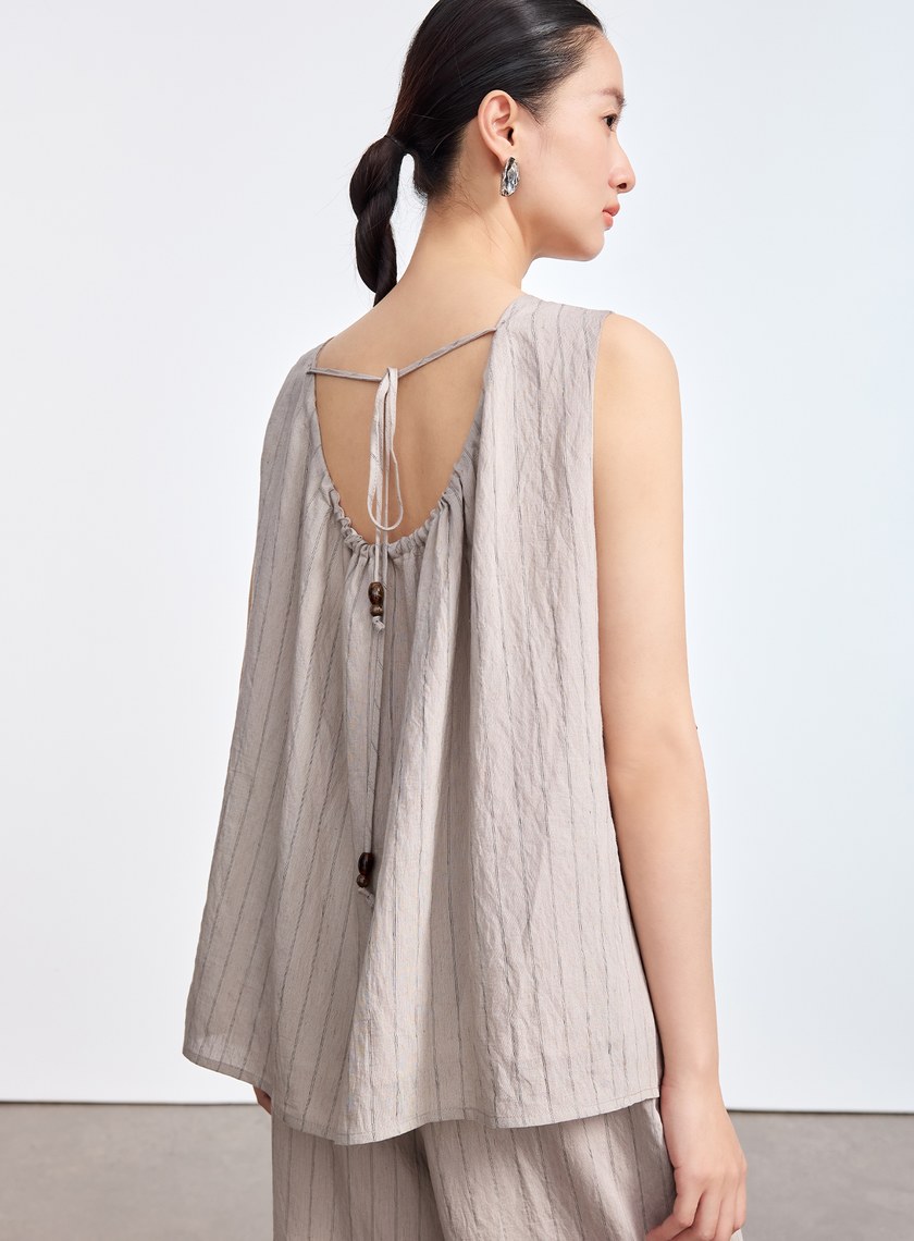 法式仿麻無袖上衣