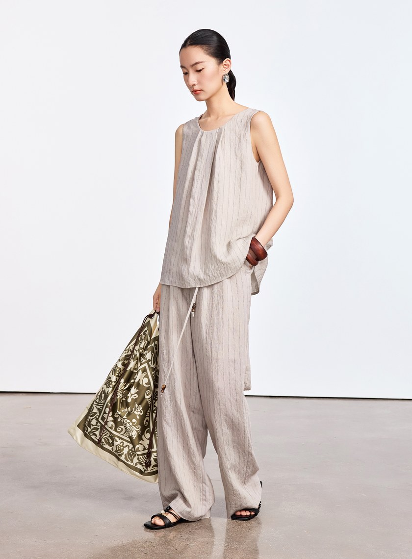 法式仿麻無袖上衣