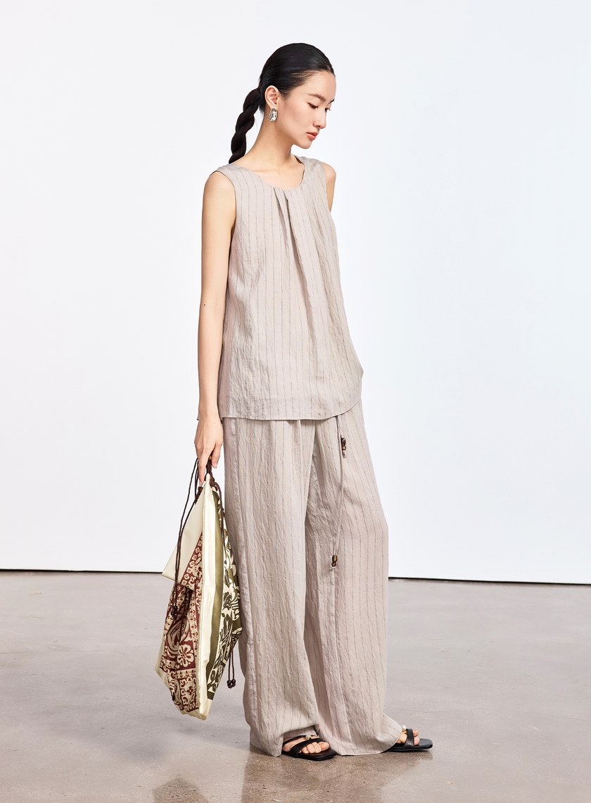 法式仿麻無袖上衣