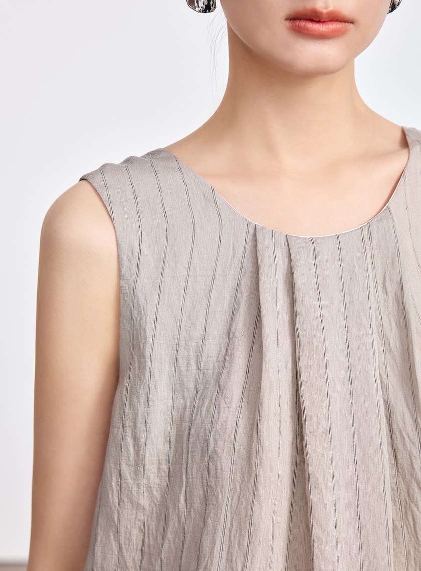 法式仿麻無袖上衣