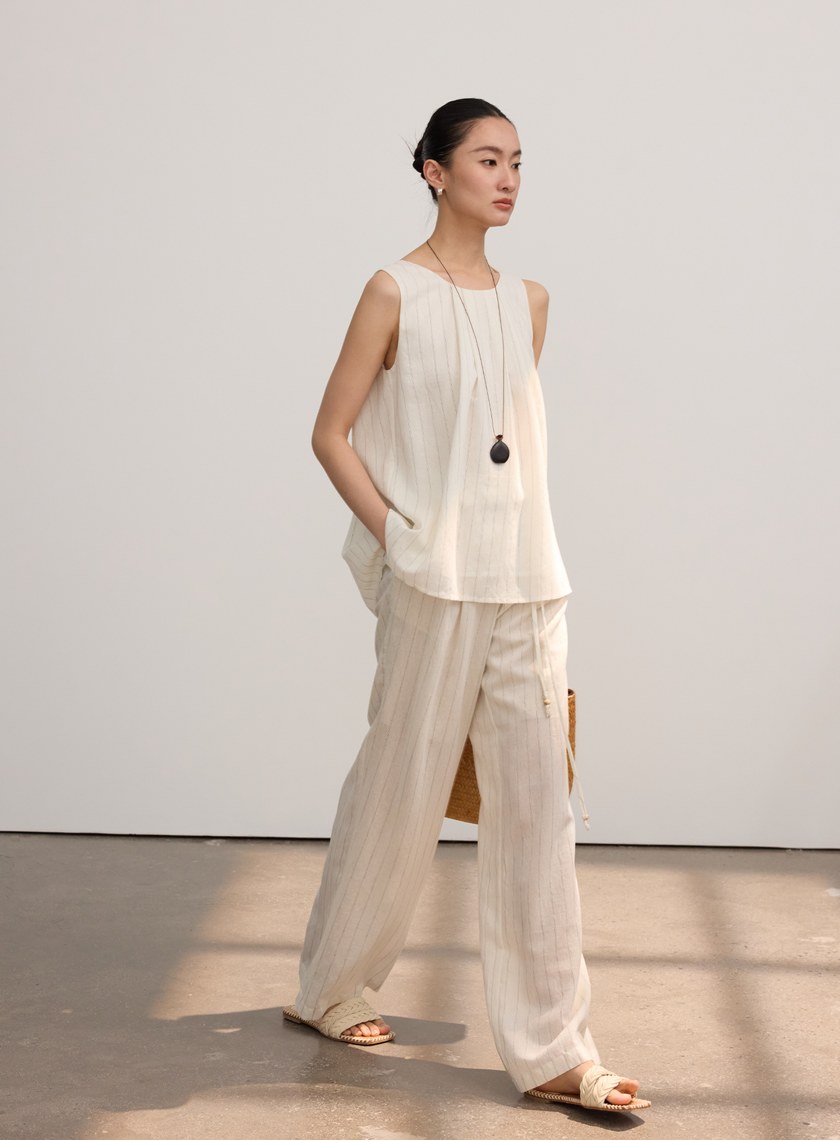 法式仿麻無袖上衣