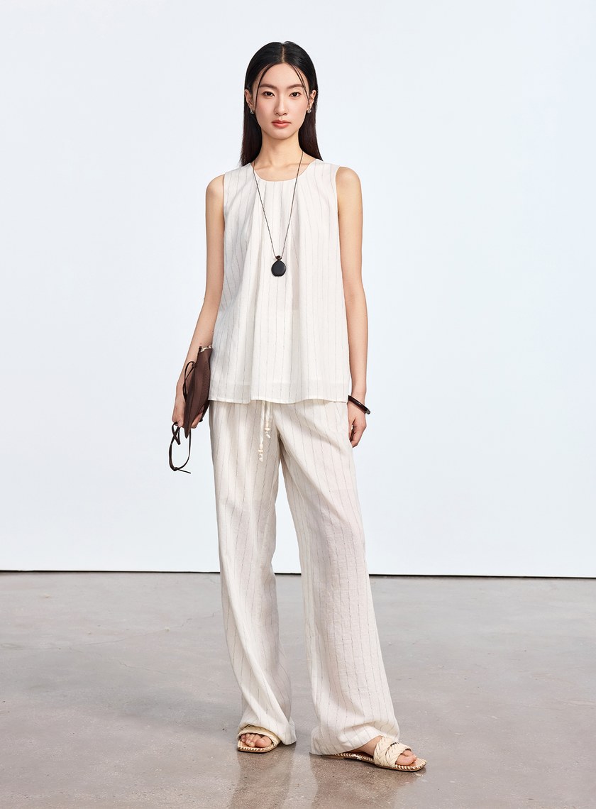 法式仿麻無袖上衣