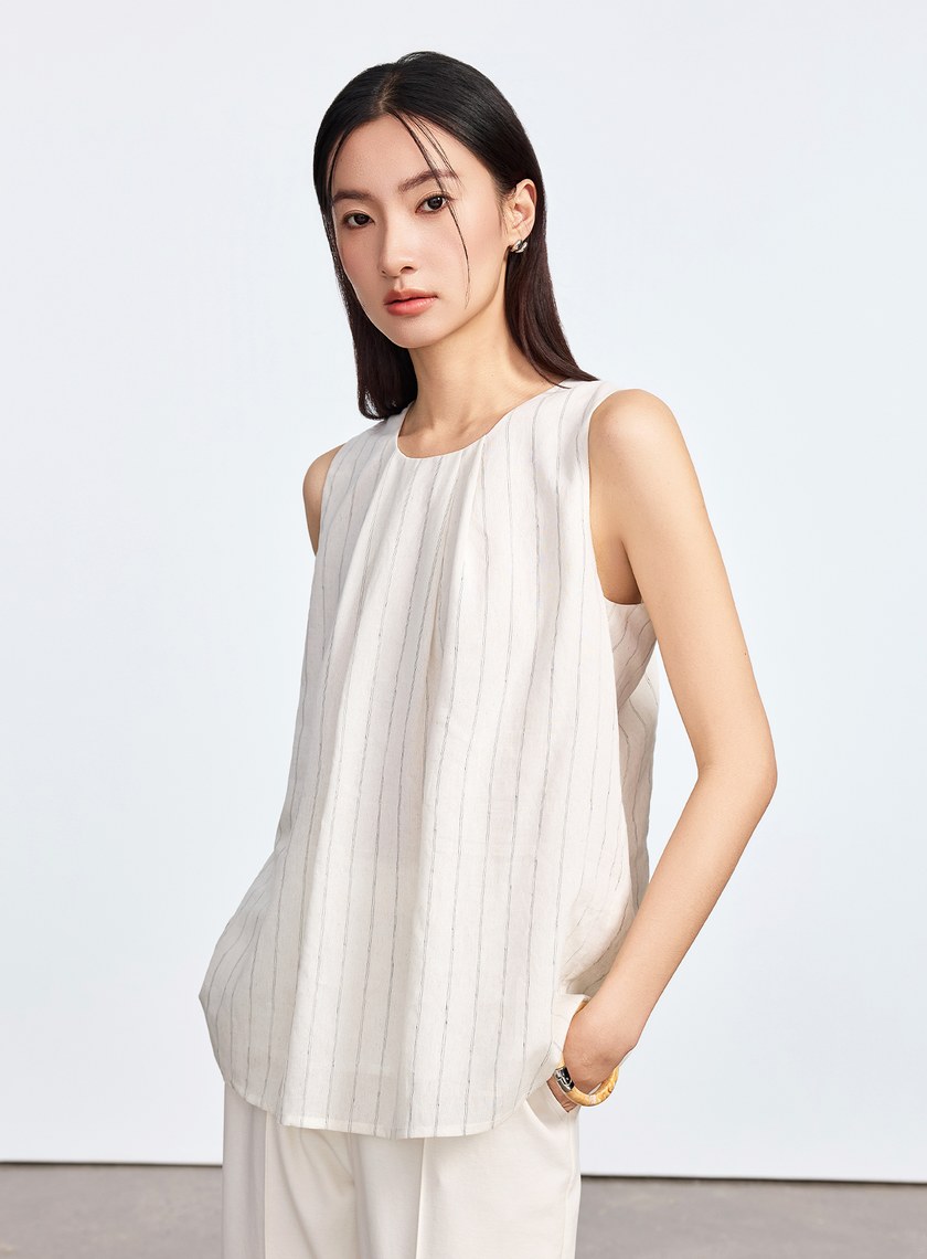 法式仿麻無袖上衣