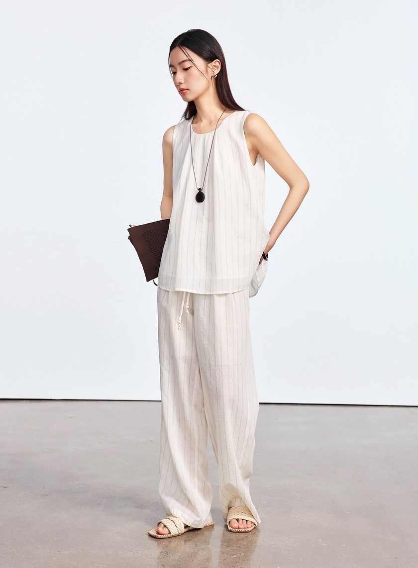 法式仿麻無袖上衣