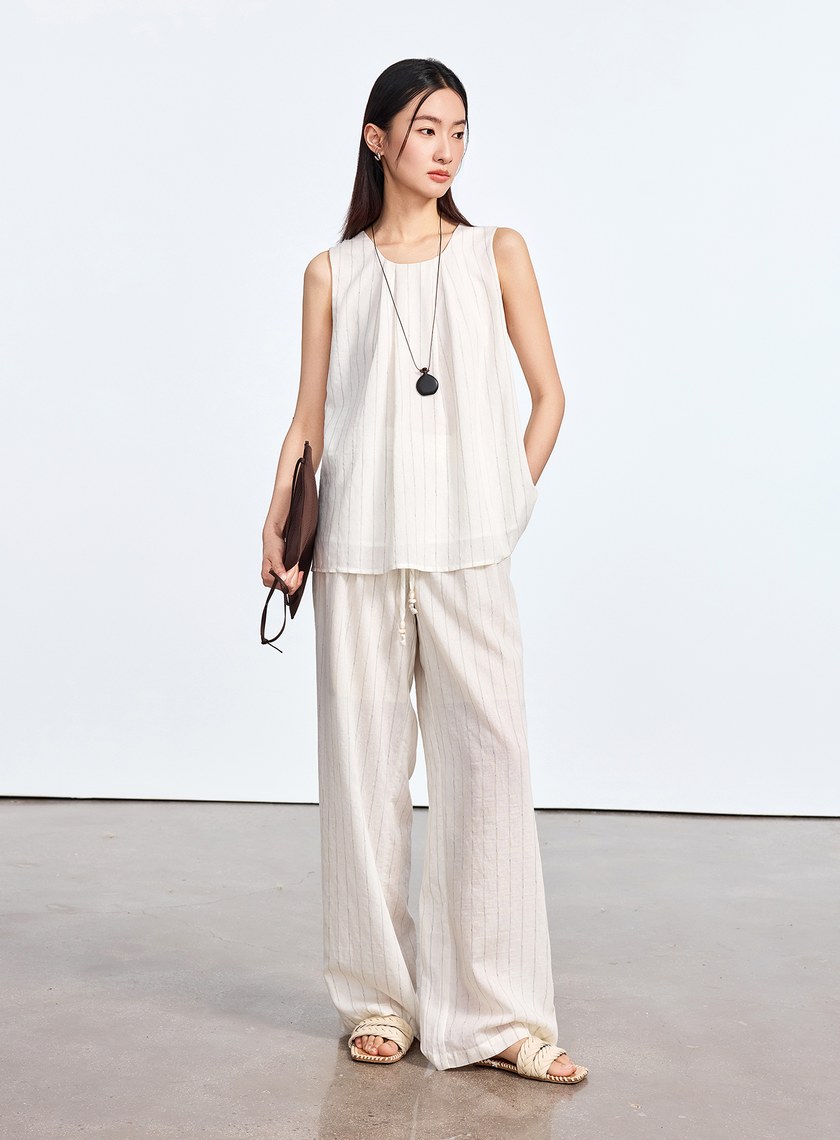 法式仿麻無袖上衣