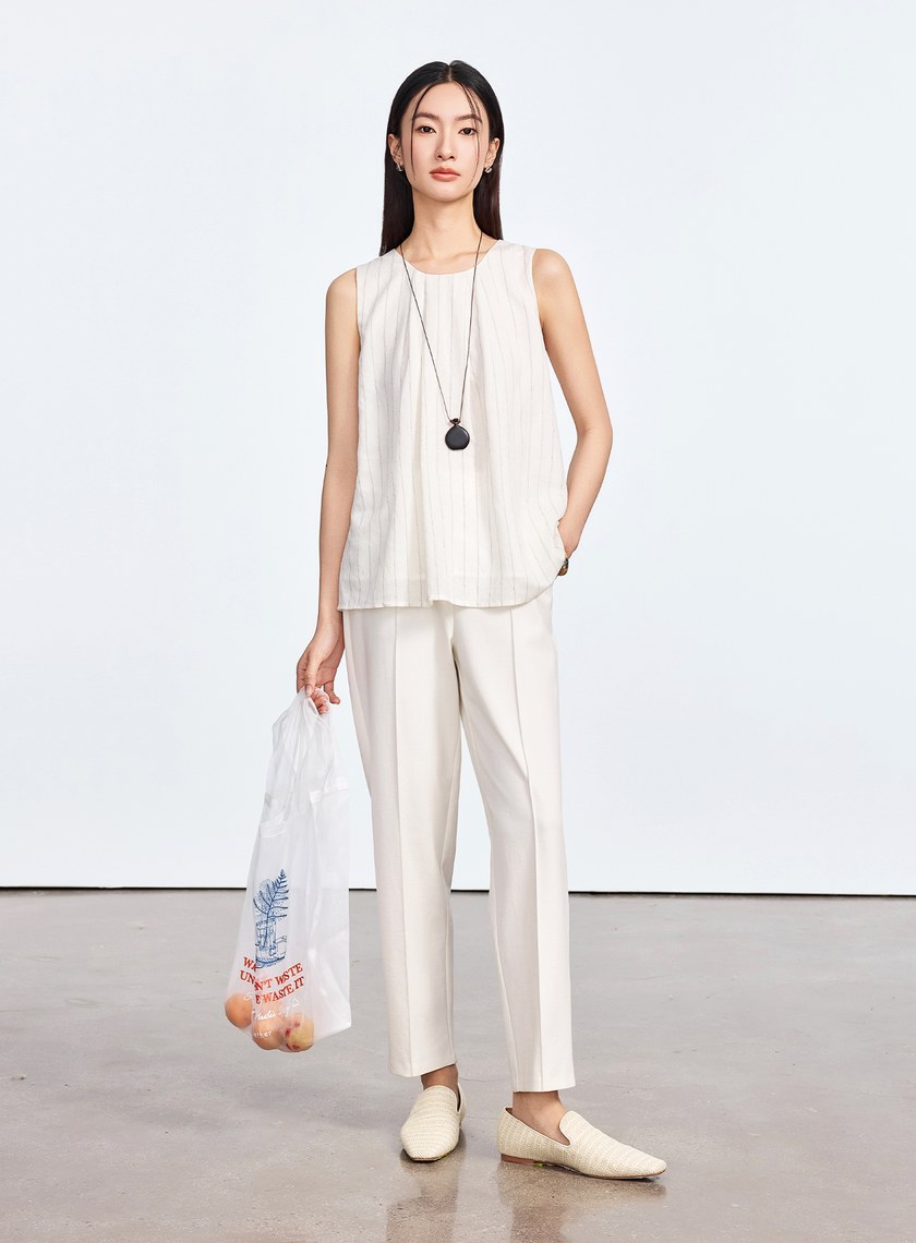 法式仿麻無袖上衣