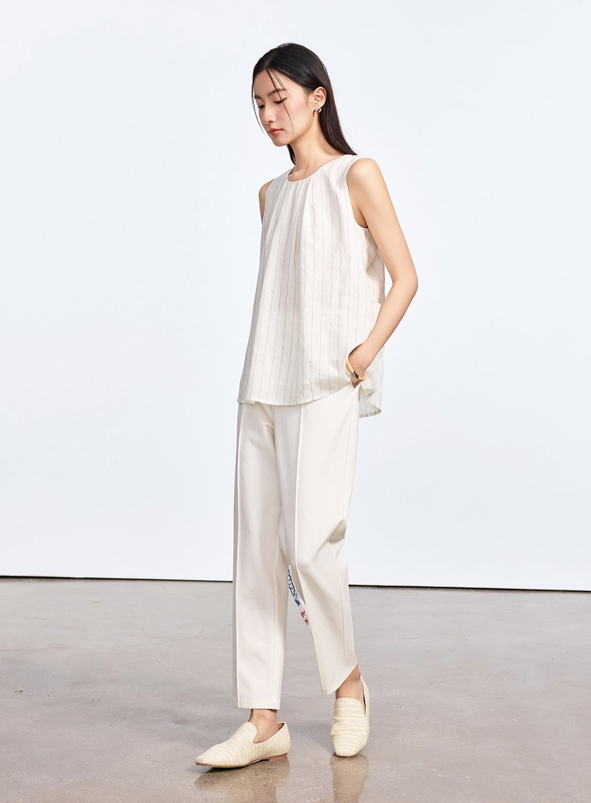 法式仿麻無袖上衣