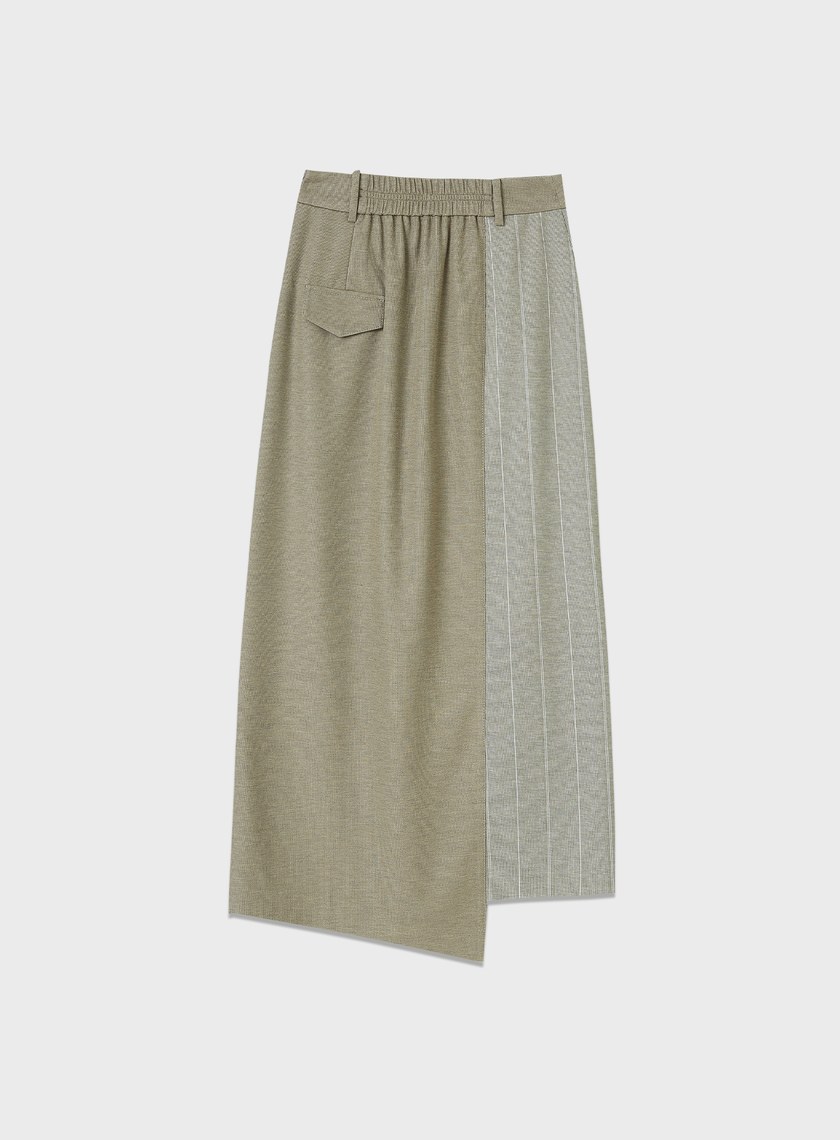 不對稱異材質拼接西裝半裙