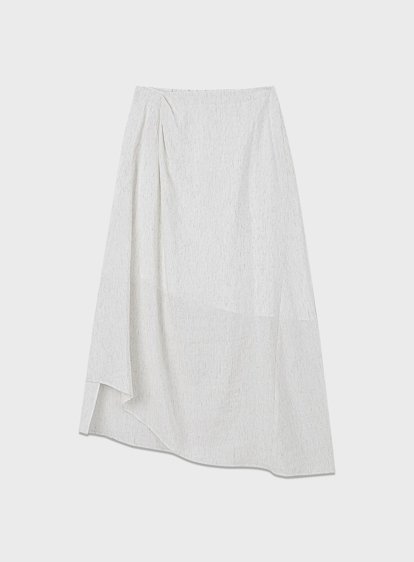 舒適亞麻感抓褶直身半裙