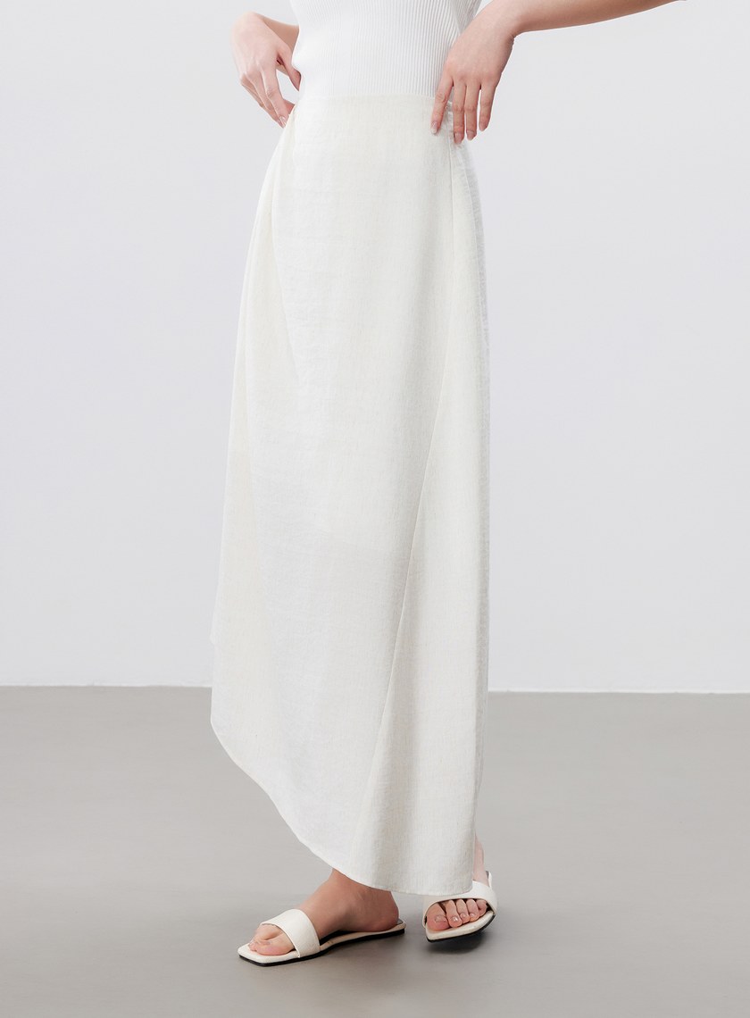 舒適亞麻感抓褶直身半裙