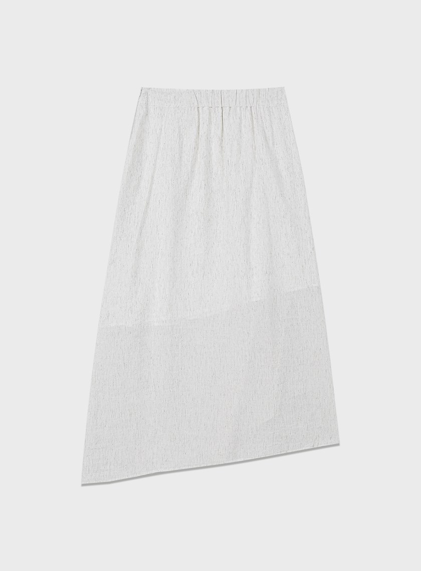 舒適亞麻感抓褶直身半裙