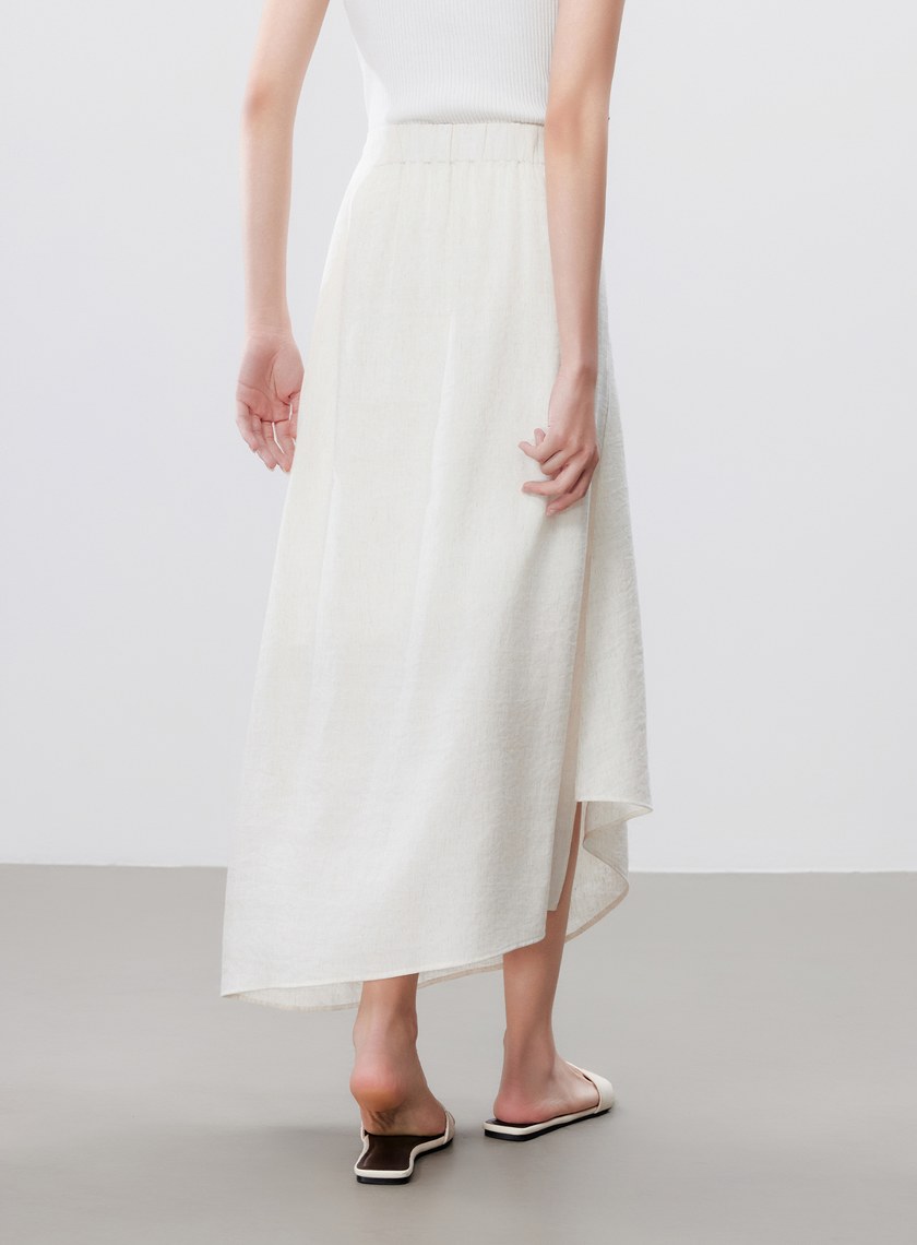 舒適亞麻感抓褶直身半裙
