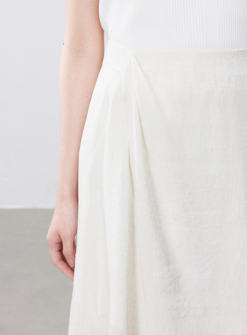 舒適亞麻感抓褶直身半裙