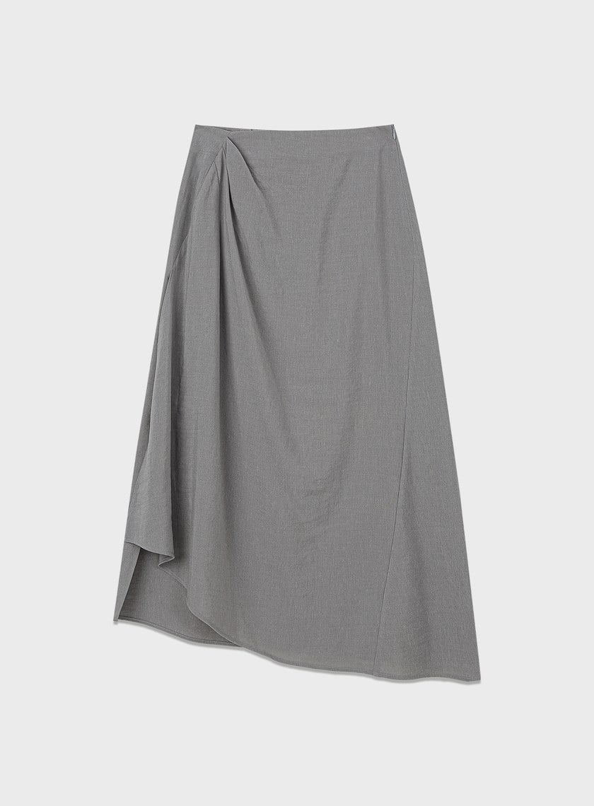 舒適亞麻感抓褶直身半裙