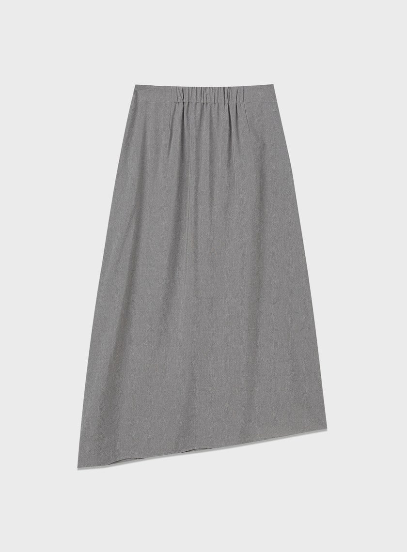 舒適亞麻感抓褶直身半裙