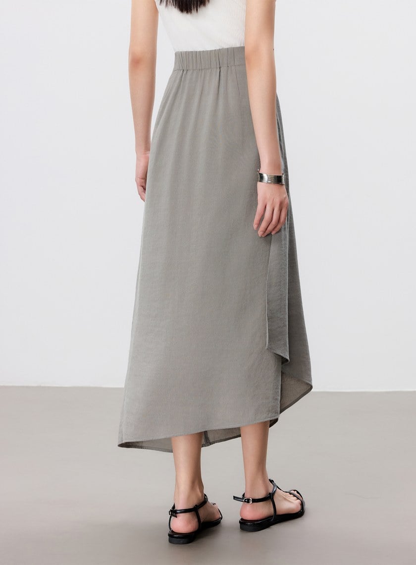 舒適亞麻感抓褶直身半裙