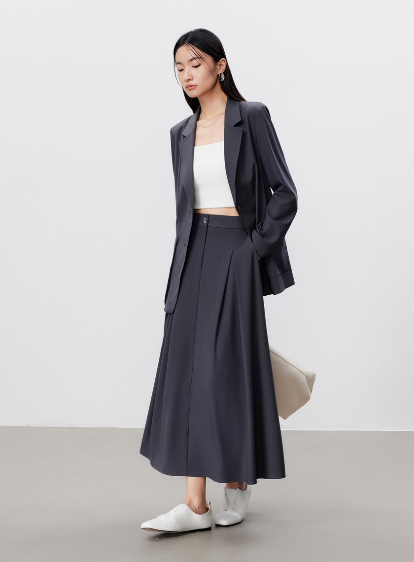 輕盈涼感打褶A字裙