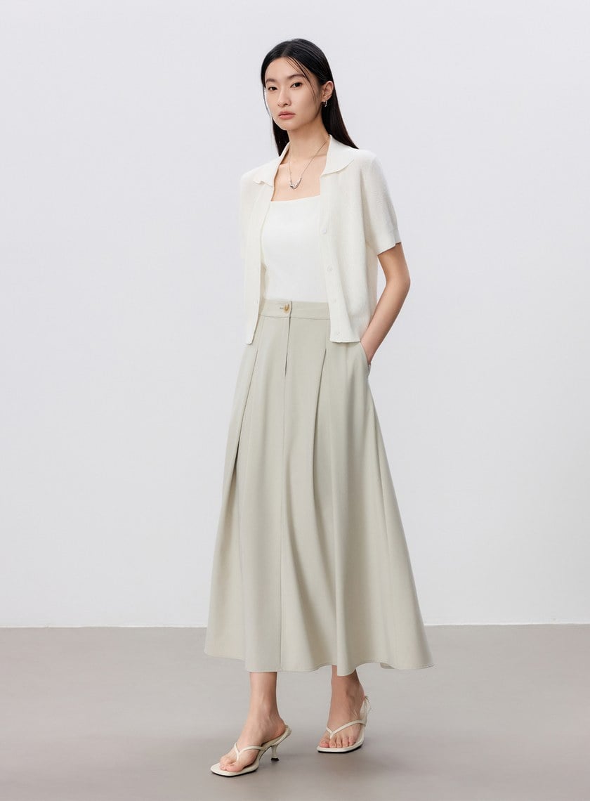 輕盈涼感打褶A字裙