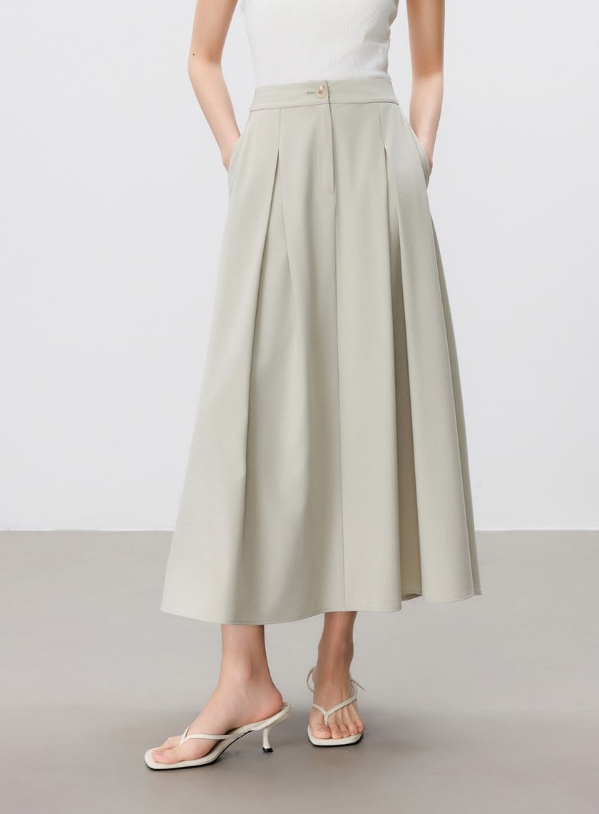 輕盈涼感打褶A字裙